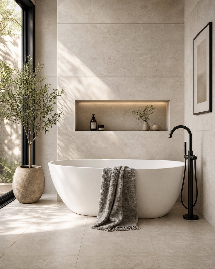 Modern Freestanding Bathtub in Minimalist Bathroom