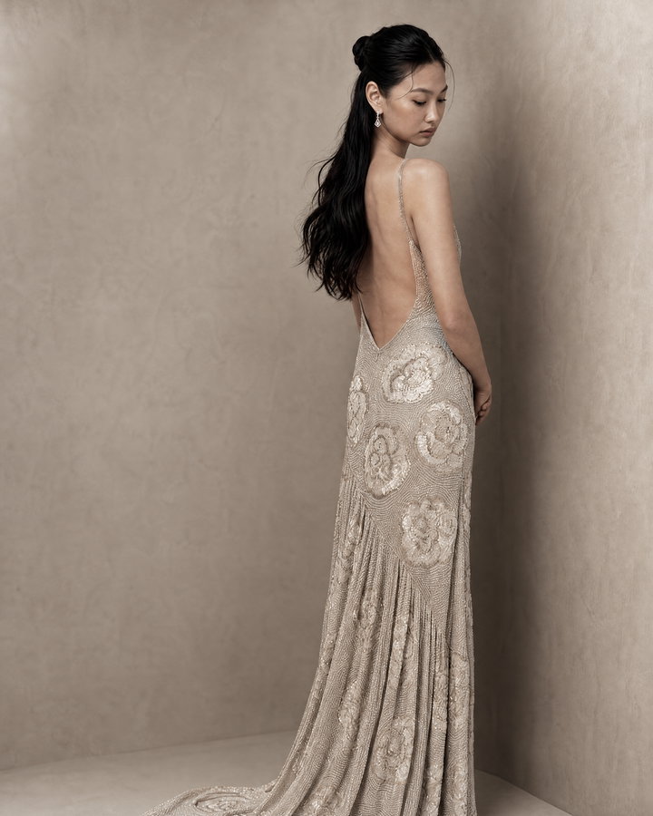 Elegant Fashion Model in Floral Gown