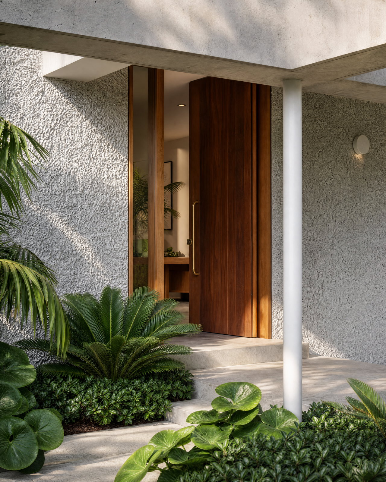 Modern Architectural Entrance with Wooden Door