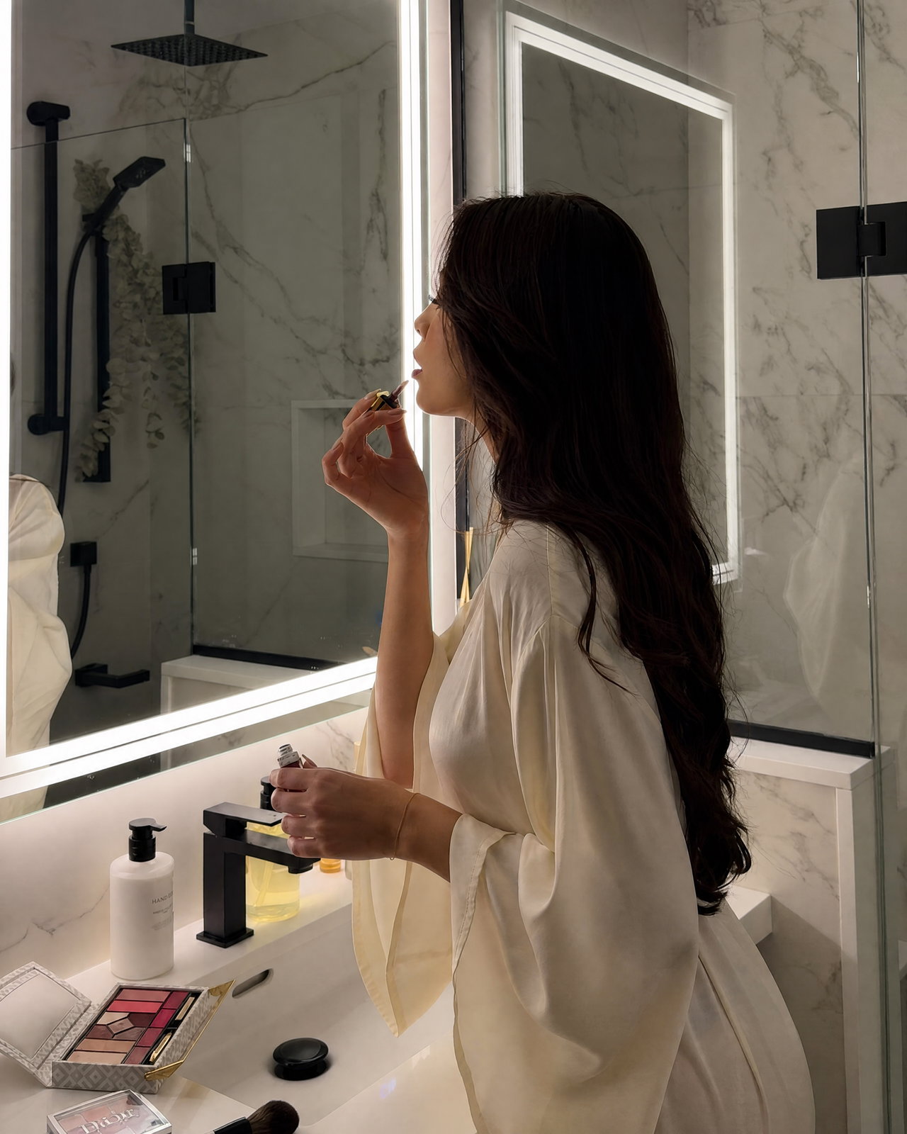 Serene Bathroom Makeup Application