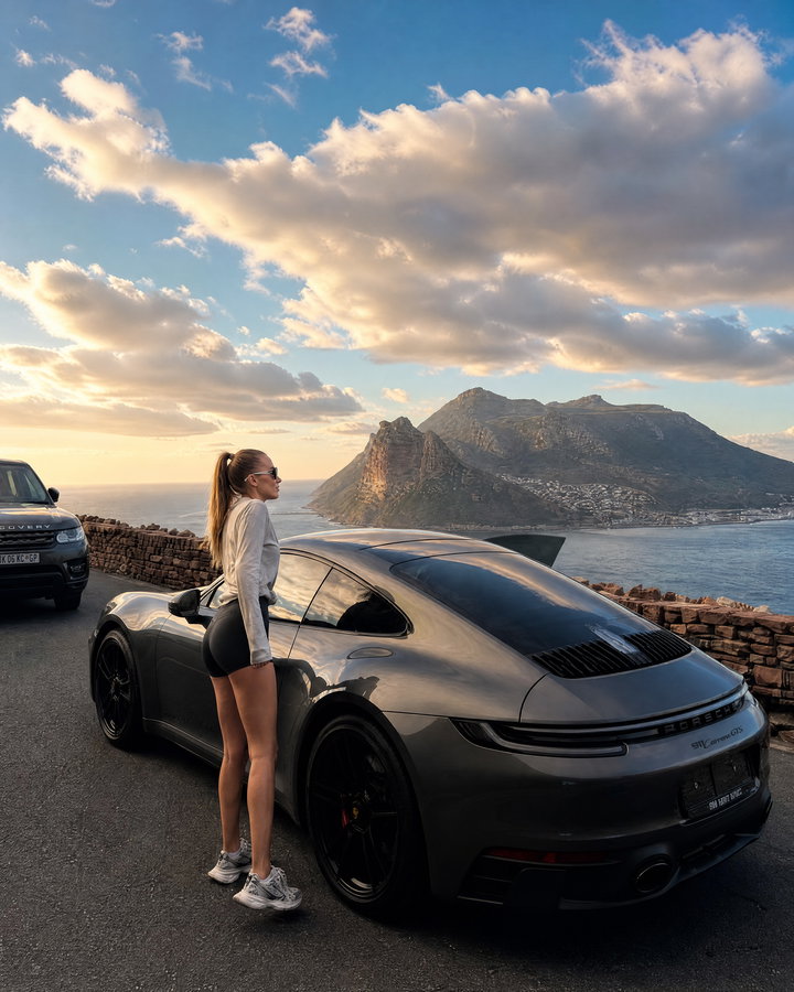 Modern Sports Car at Coastal Viewpoint