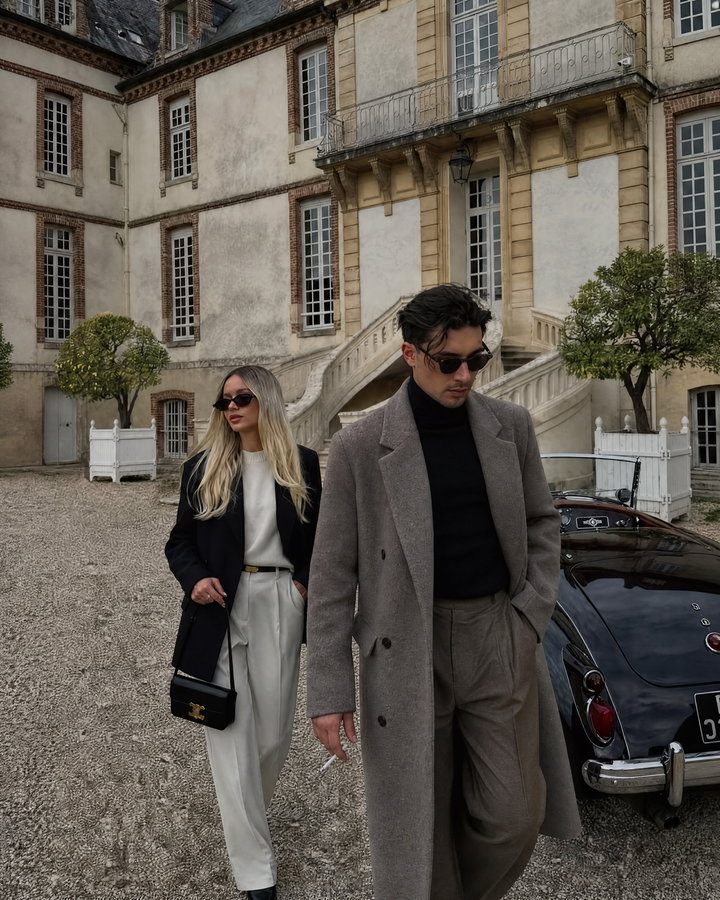 Stylish Couple in Front of Historic Building