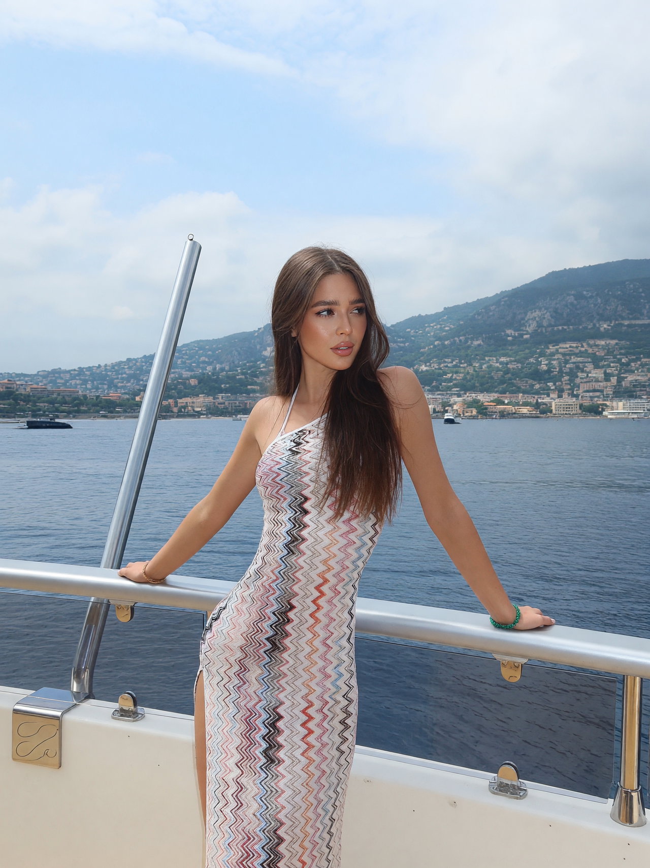 Fashion Model Posing on Yacht Deck