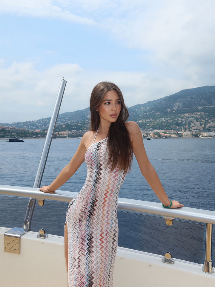 Fashion Model Posing on Yacht Deck