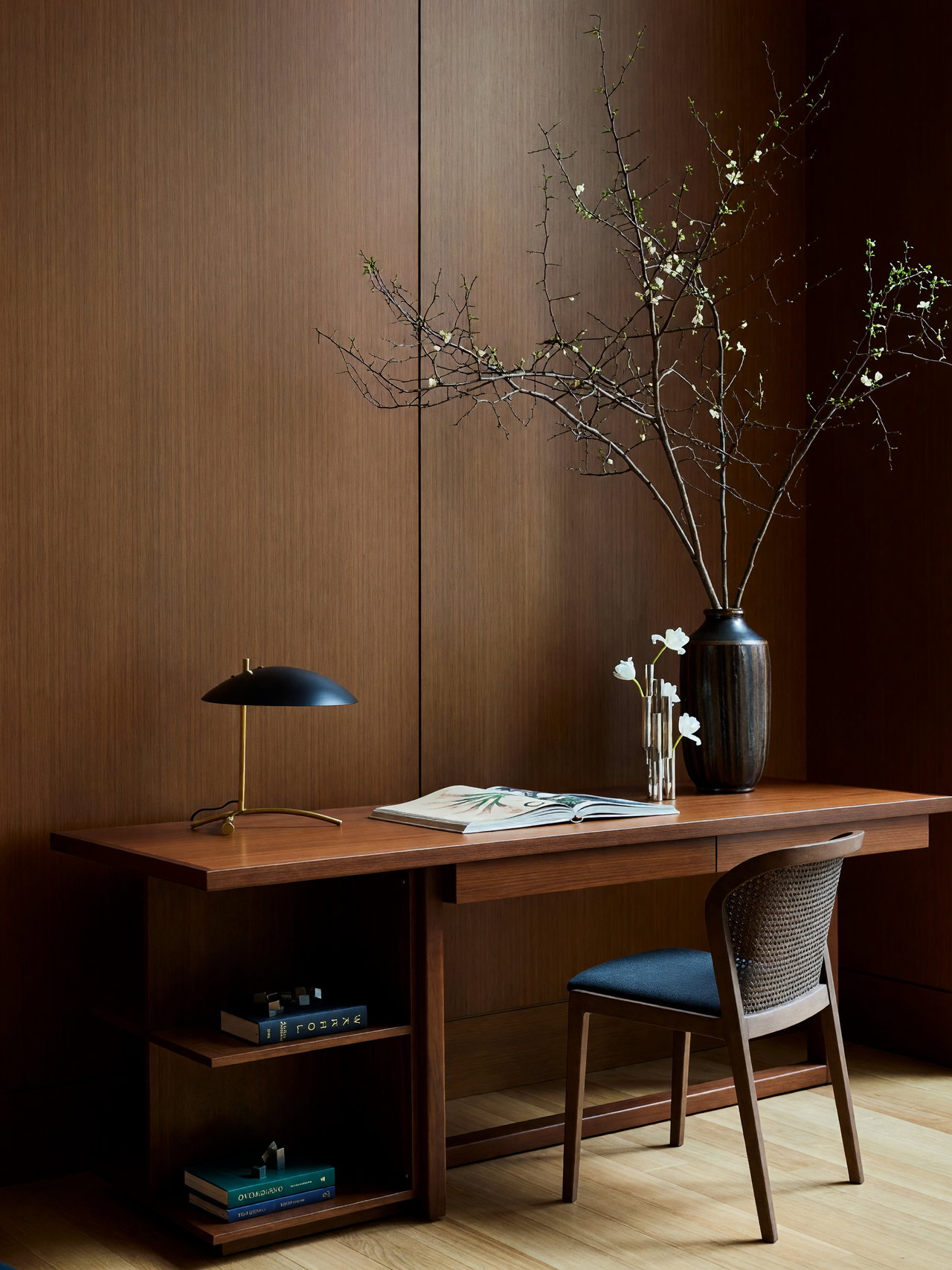 Modern Minimalist Workspace with Wooden Desk