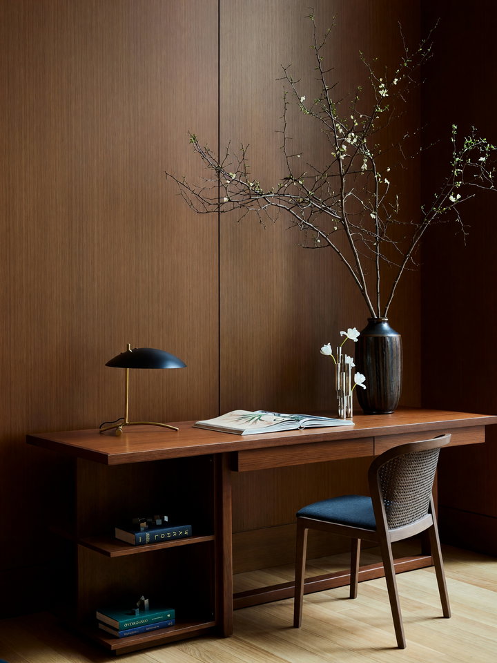 Modern Minimalist Workspace with Wooden Desk