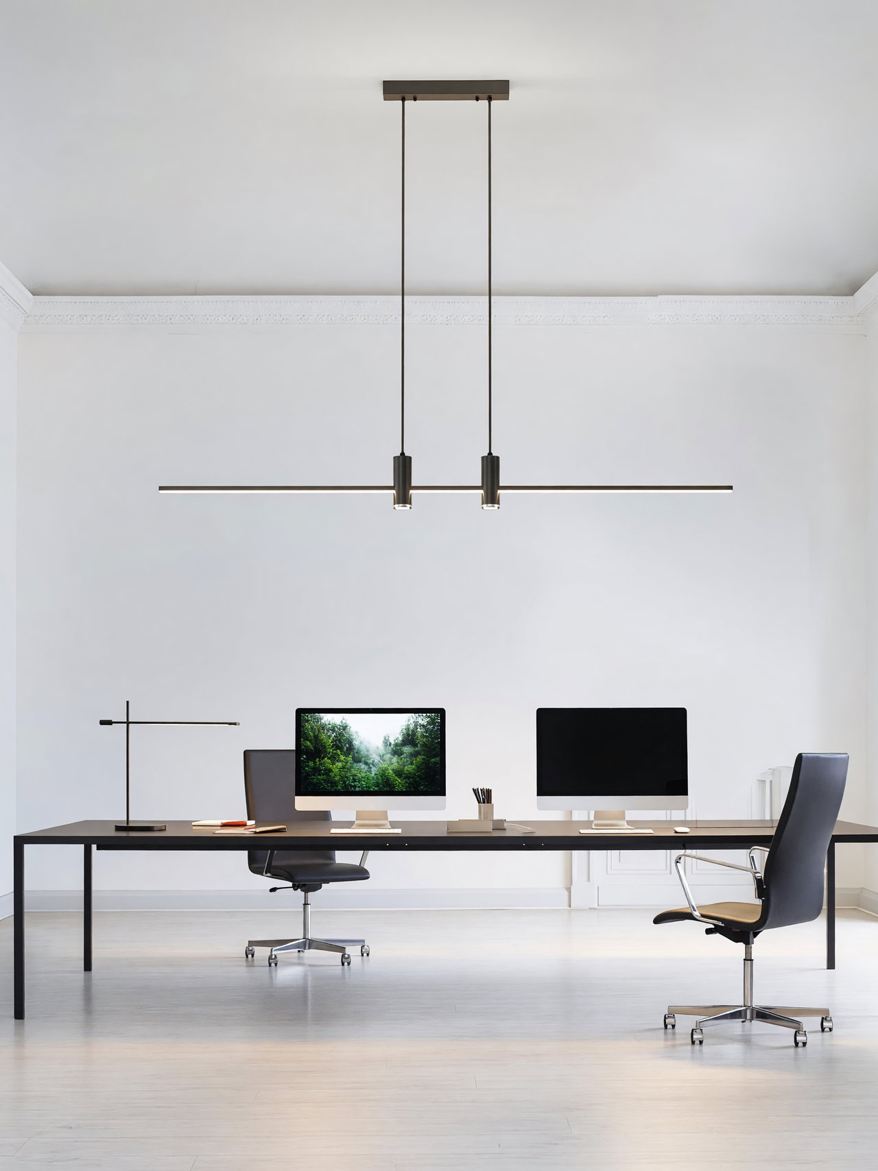 Modern Minimalist Office Space with Black Desk