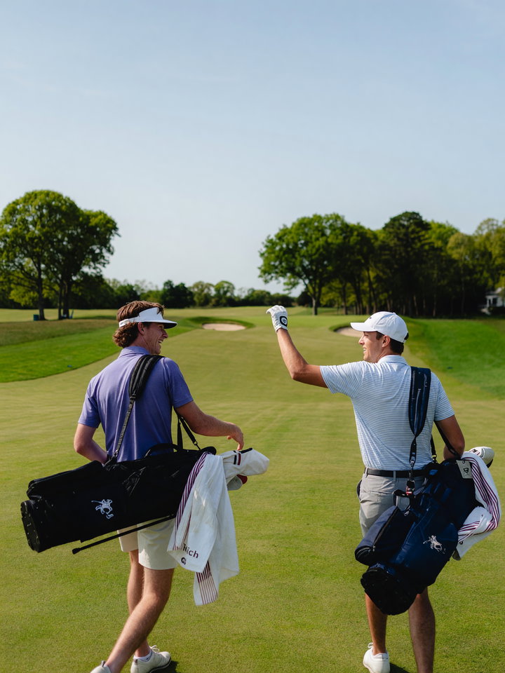 Two Golfers Walking on Lush Fairway