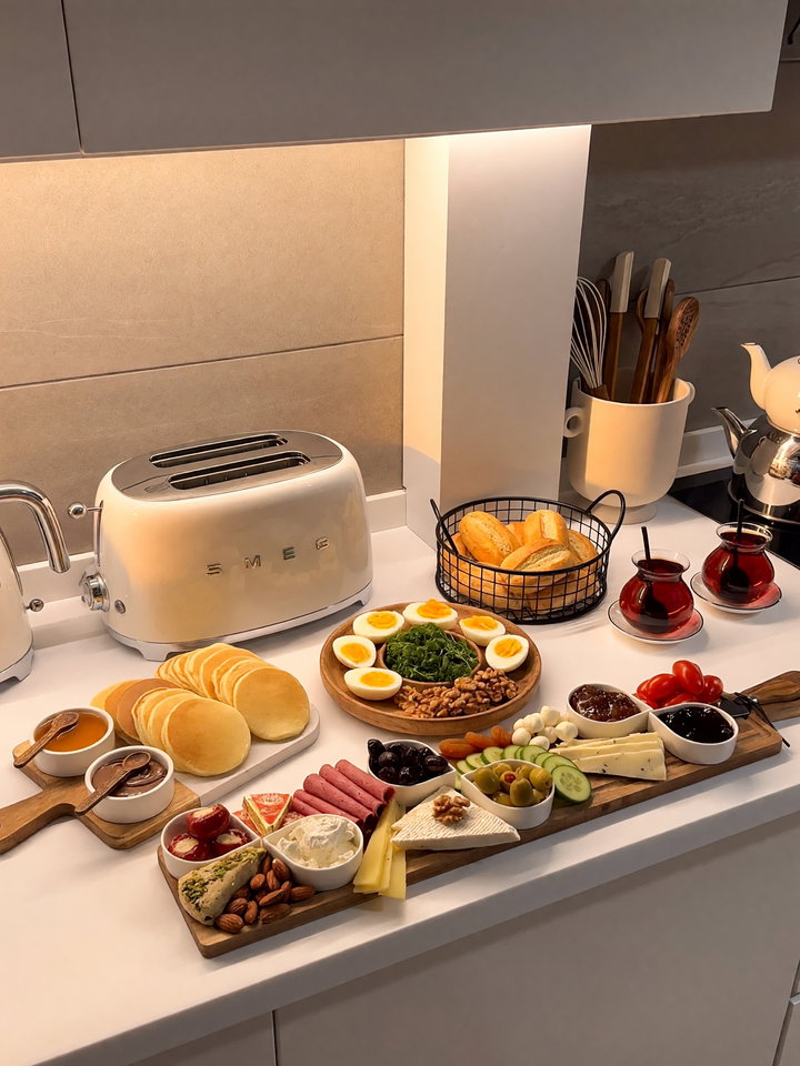 Cozy Breakfast Spread on White Countertop