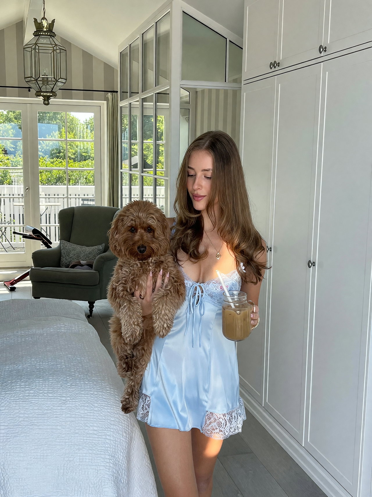 Cozy Bedroom Scene with Person and Dog