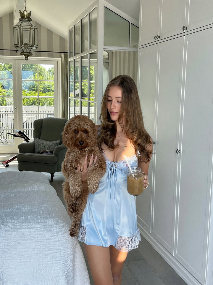 Cozy Bedroom Scene with Person and Dog