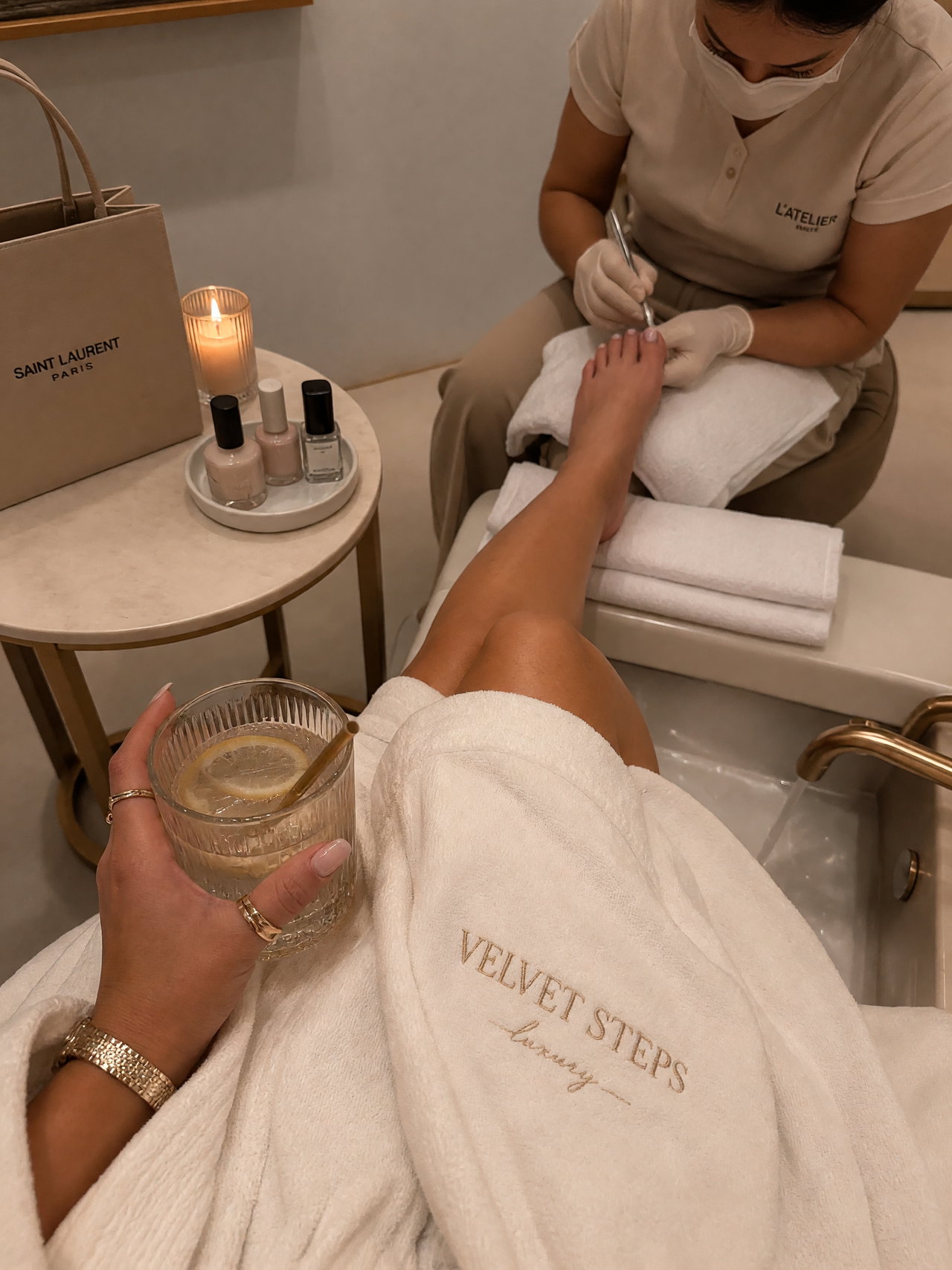 Spa Scene with Pedicure and Refreshing Drink