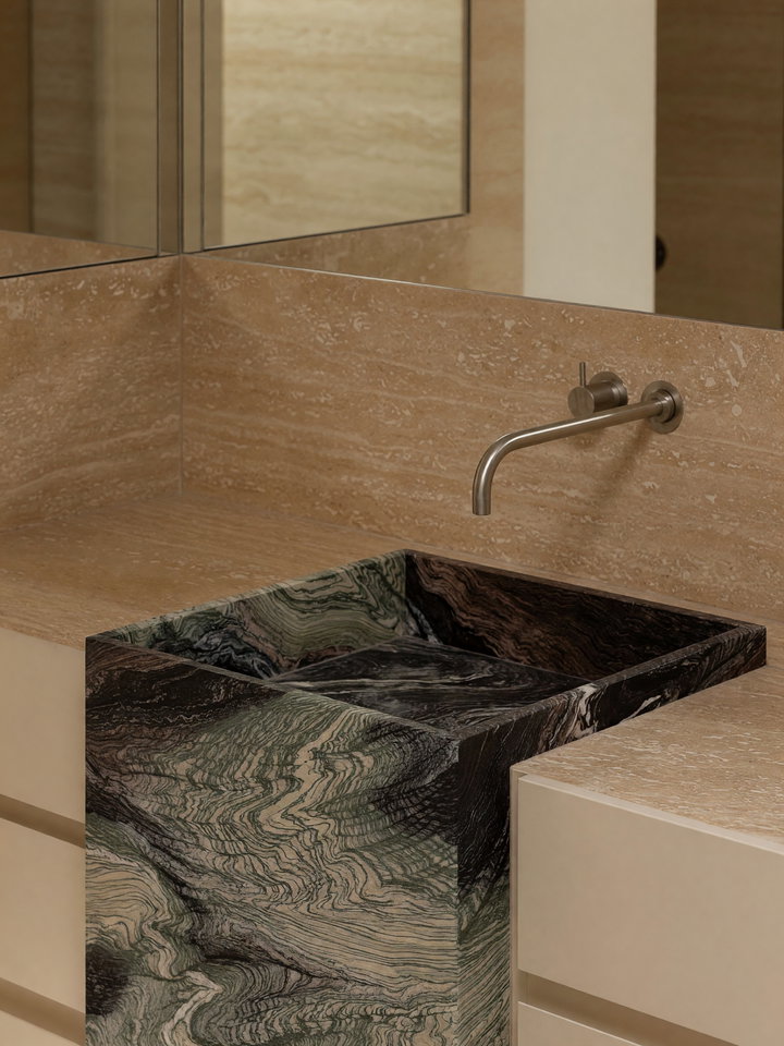 Modern Bathroom Sink with Dark Marble Design