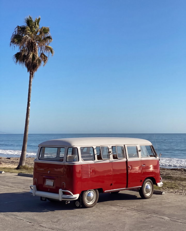 Vintage Volkswagen Van on Coastal Road