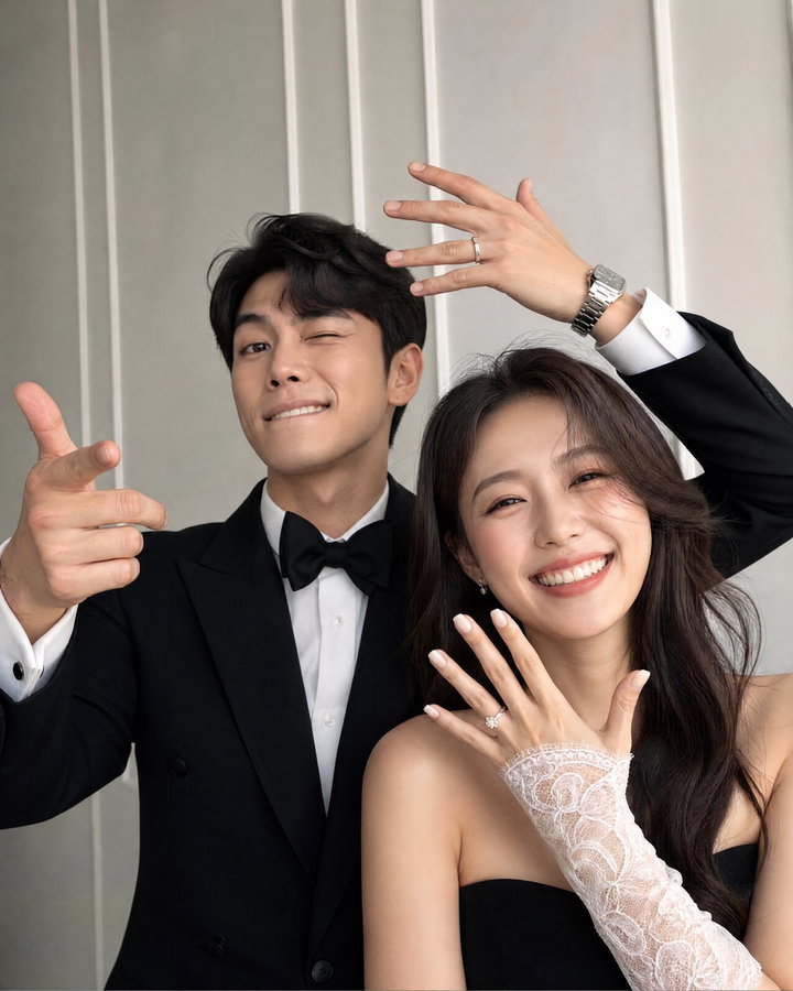 Playful Couple in Formal Attire