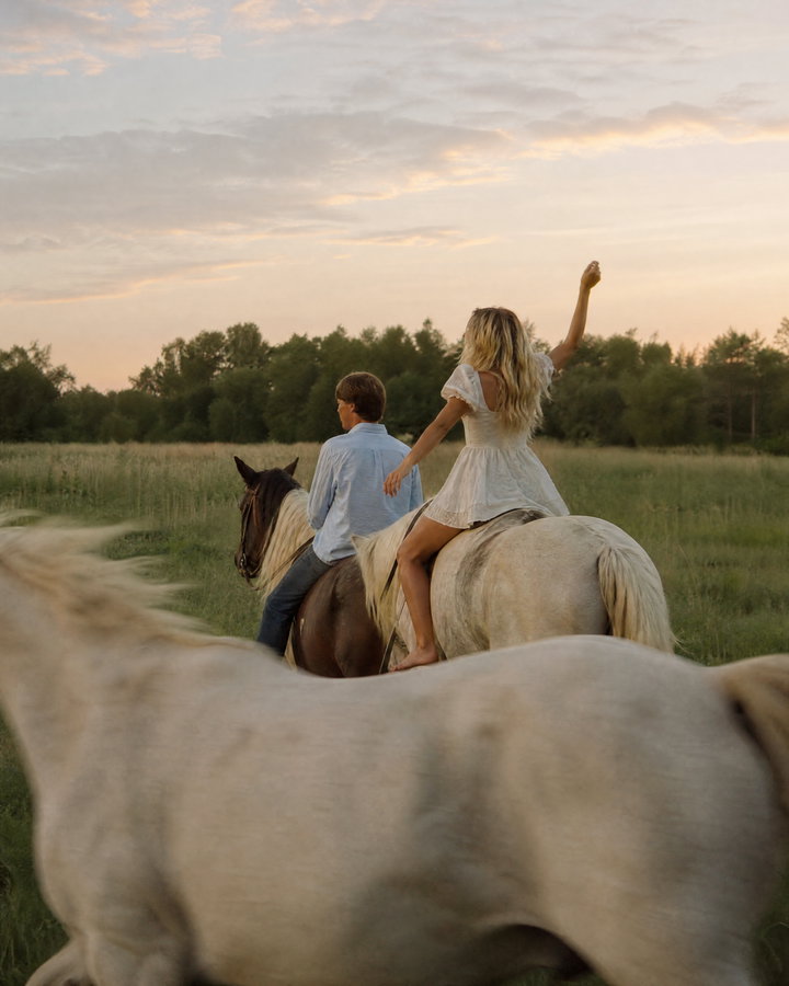 Joyful Ride at Dusk on Horses