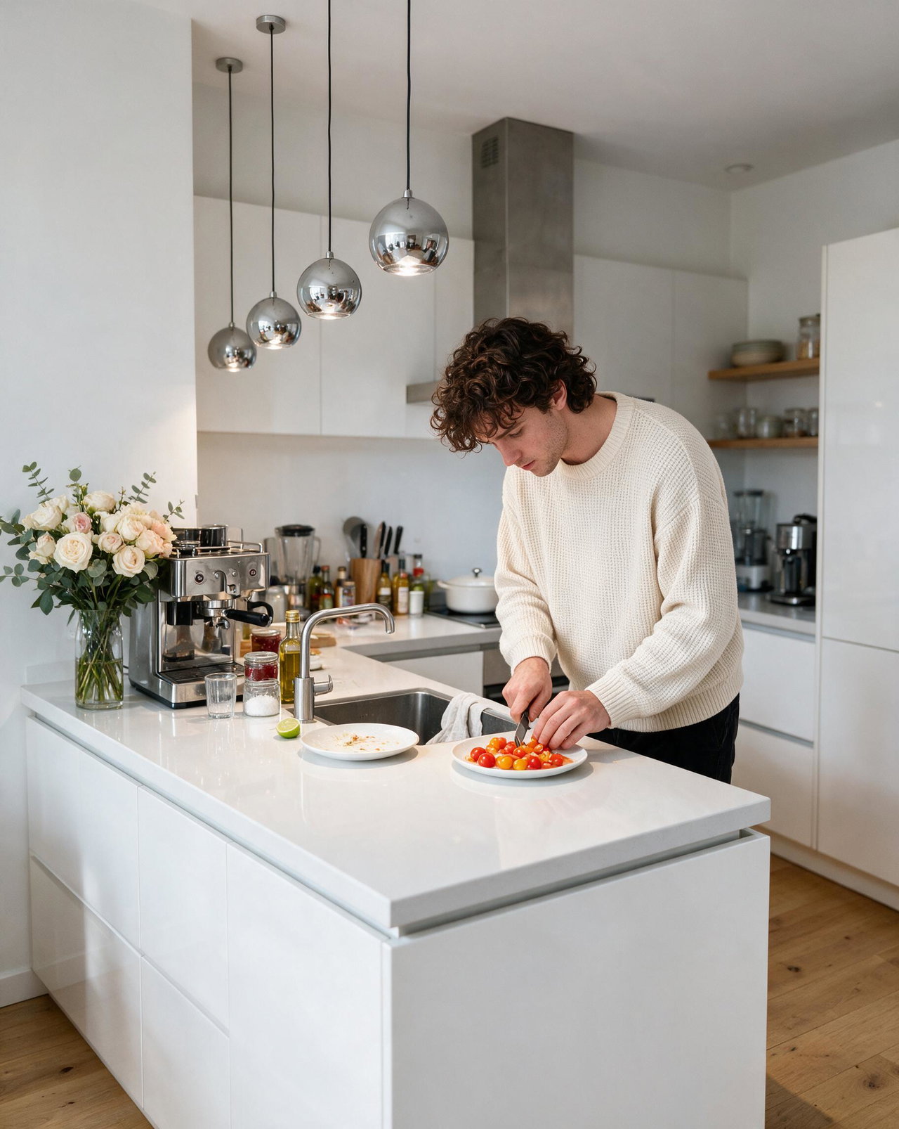 Young Man Cooking in Modern Kitchen