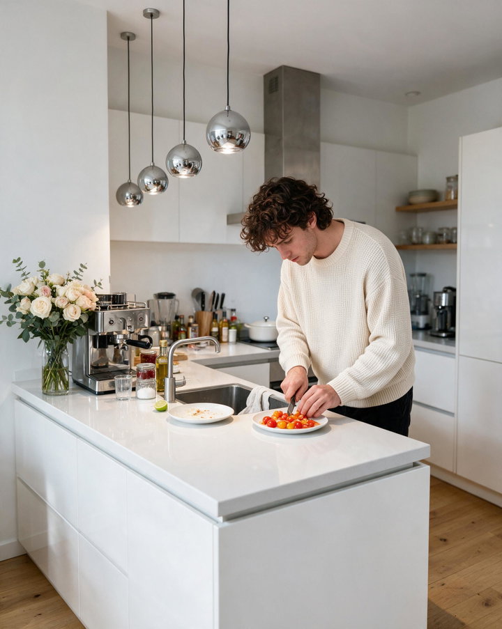 Young Man Cooking in Modern Kitchen