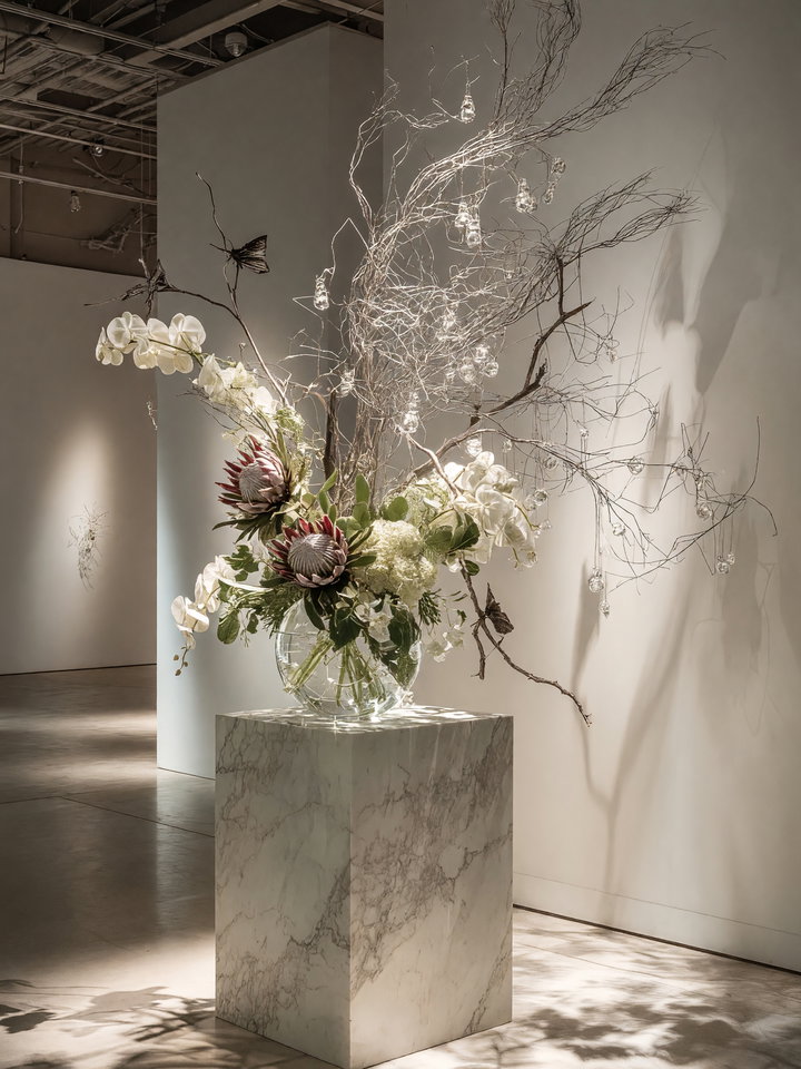 Floral Arrangement in Art Gallery