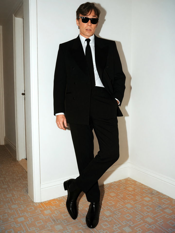 Stylish Man in Black Suit with Sunglasses