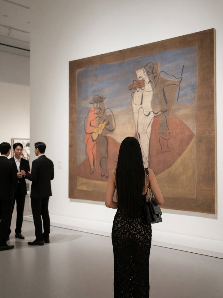 Art Gallery Visitor in Elegant Black Dress