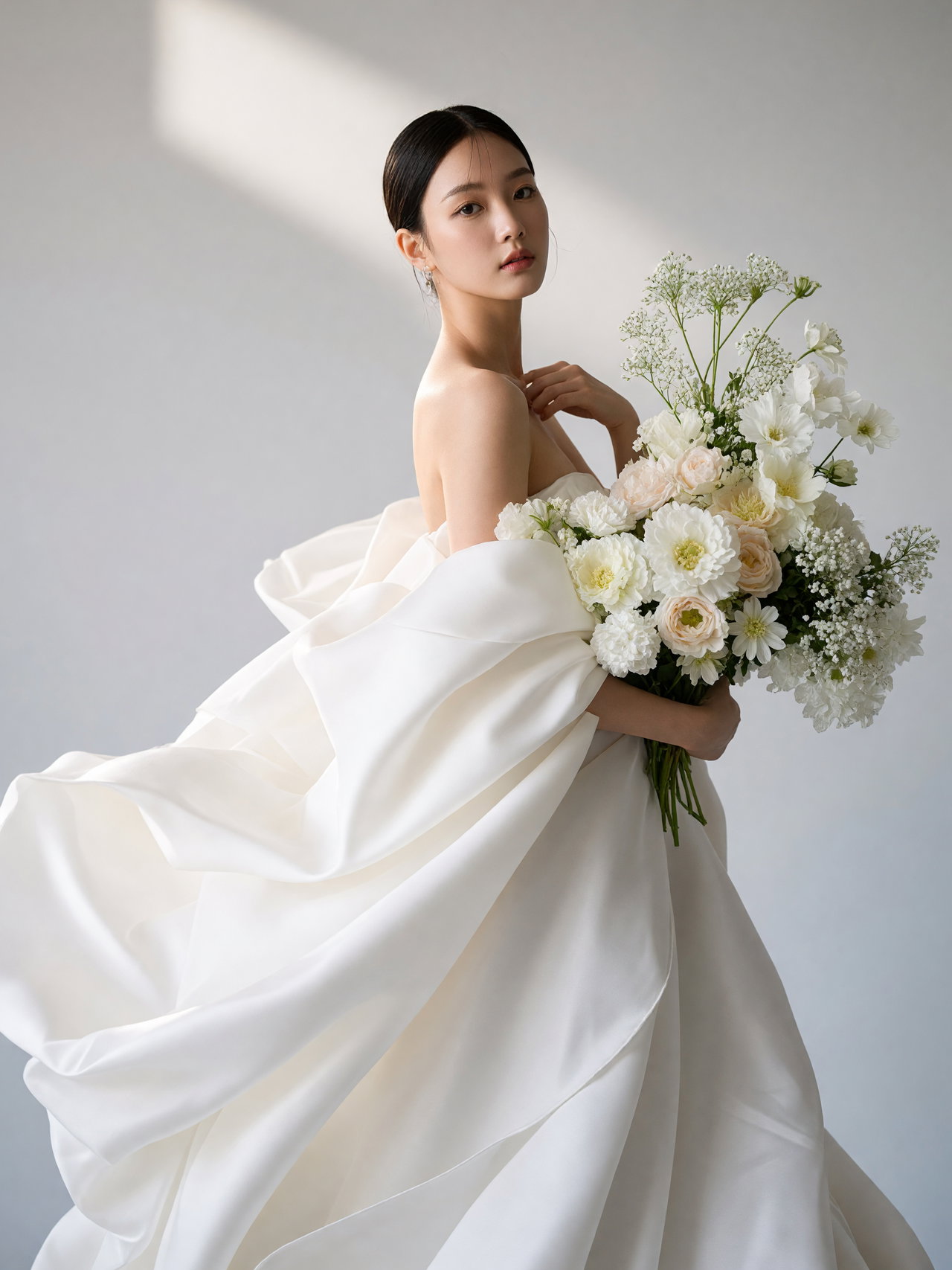 Elegant Bride Holding Floral Bouquet