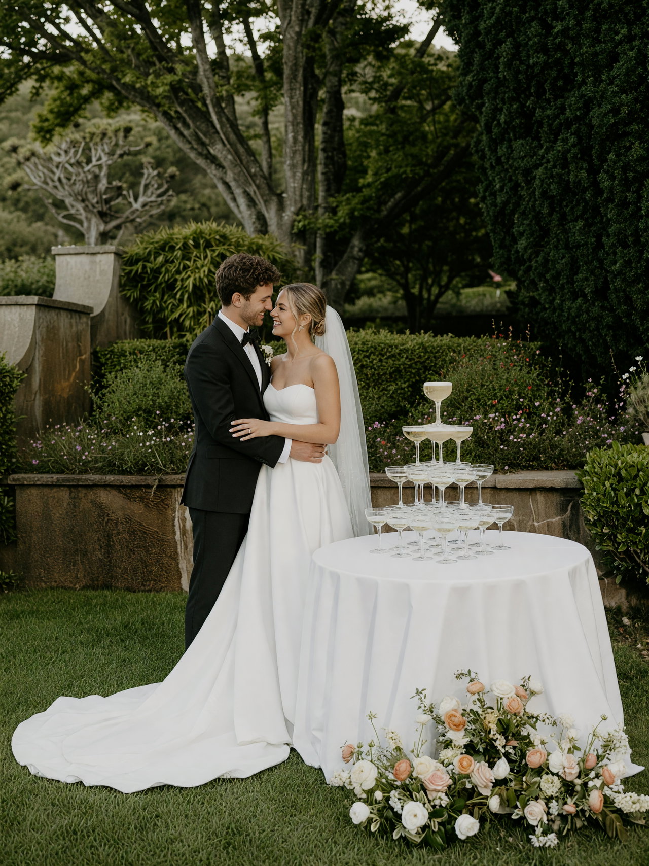 Bride and Groom in Garden Wedding