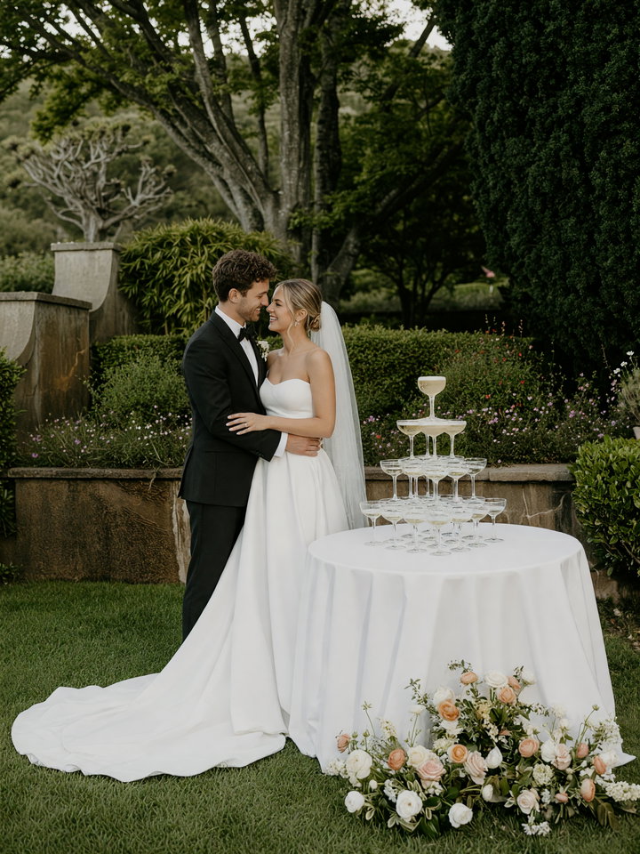 Bride and Groom in Garden Wedding