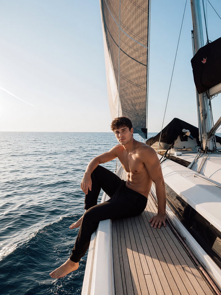 Young Man Relaxing on Sailboat