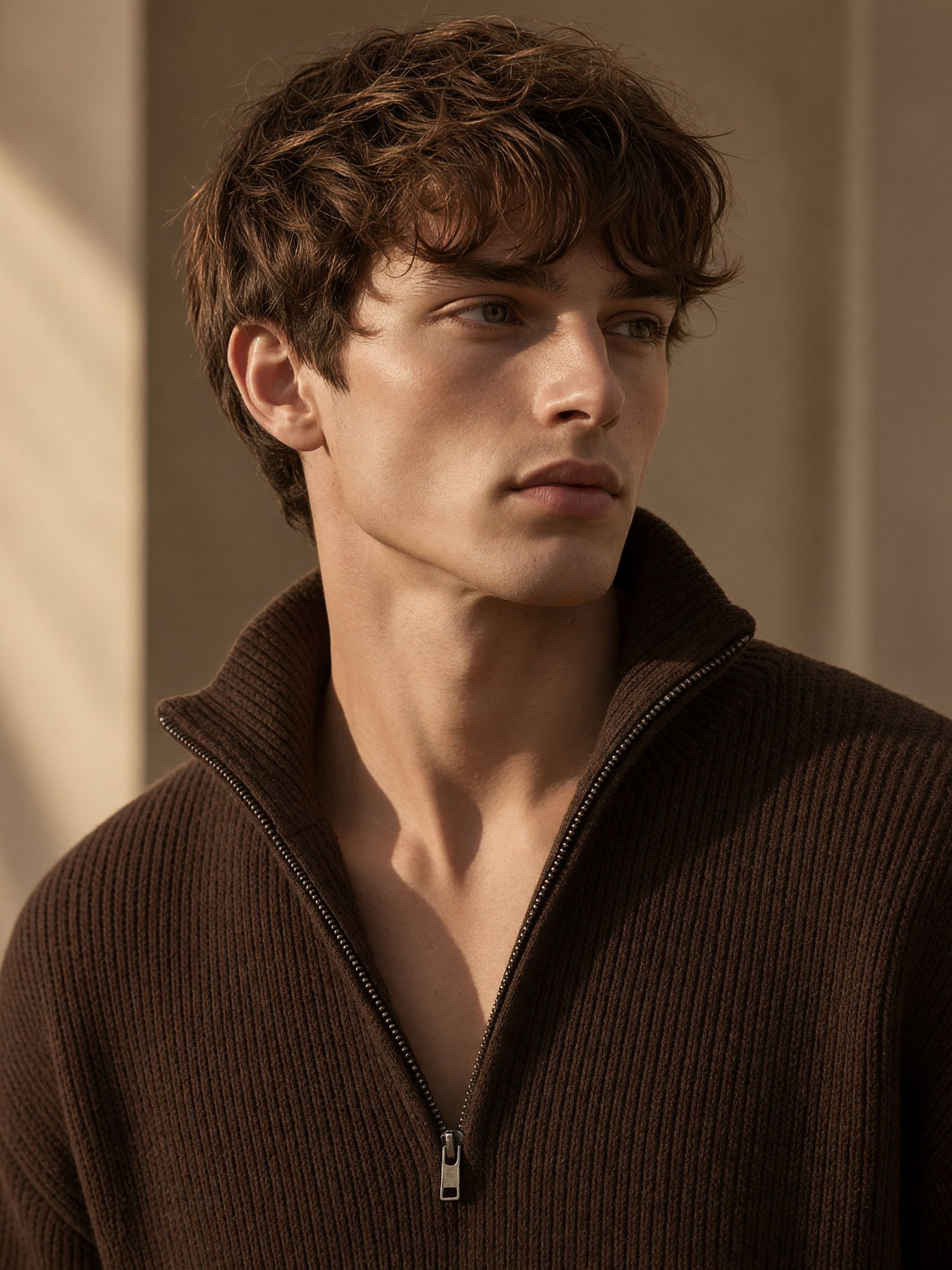 Portrait of Fashion Model in Brown Sweater