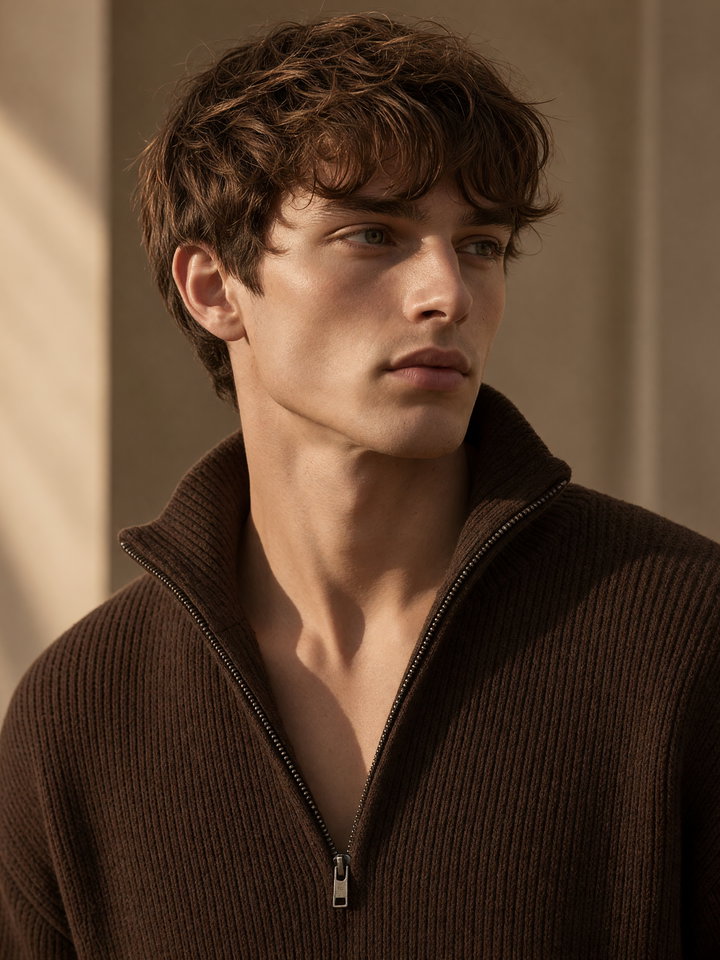 Portrait of Fashion Model in Brown Sweater