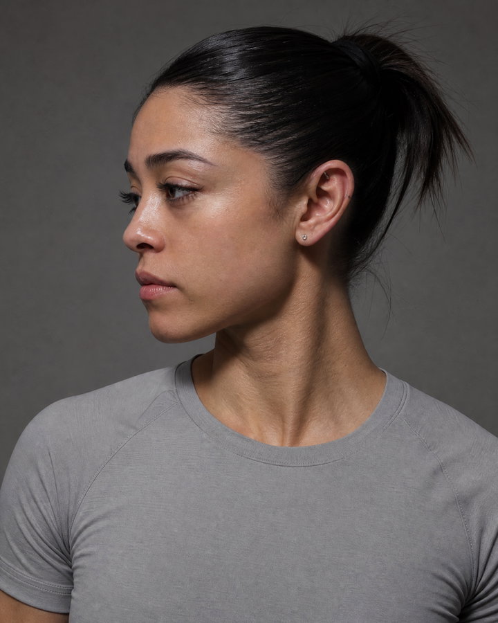 Profile Portrait of Woman in Gray Shirt