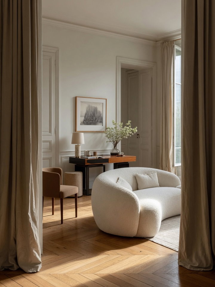 Cozy Parisian Living Room with Cream Sofa