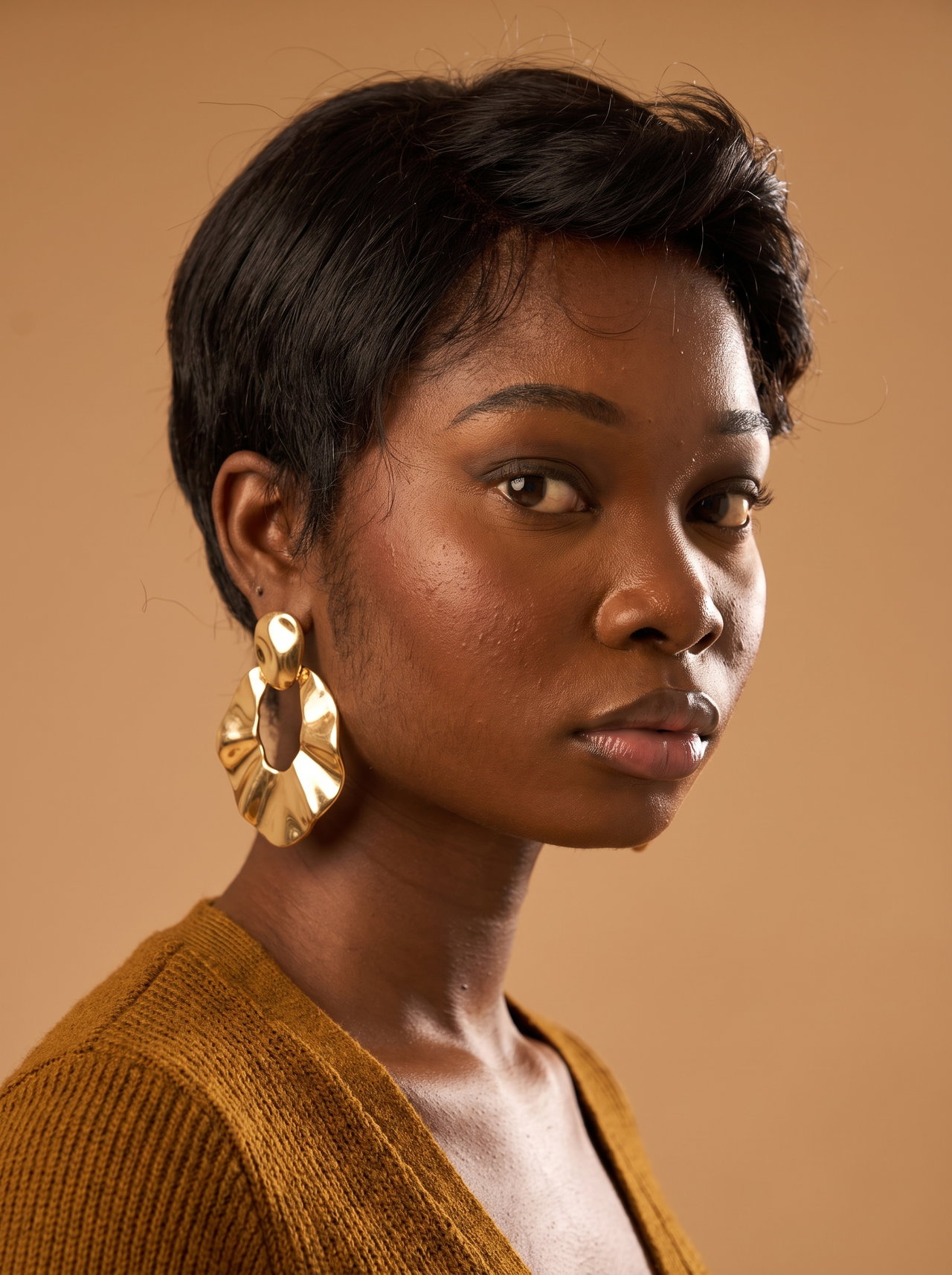 Portrait of Woman with Gold Statement Earrings
