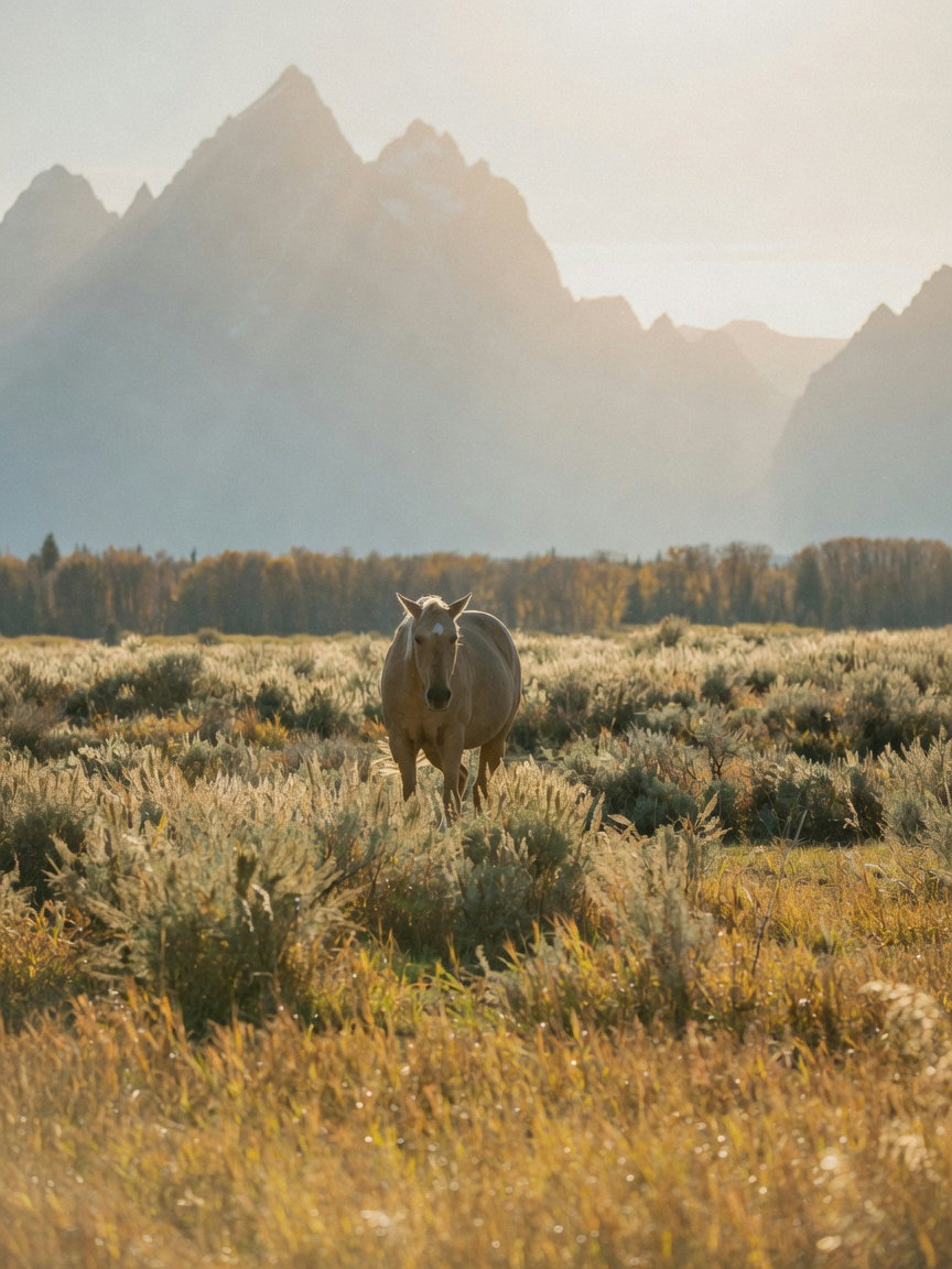 Horse Grazing in Mountain Meadow