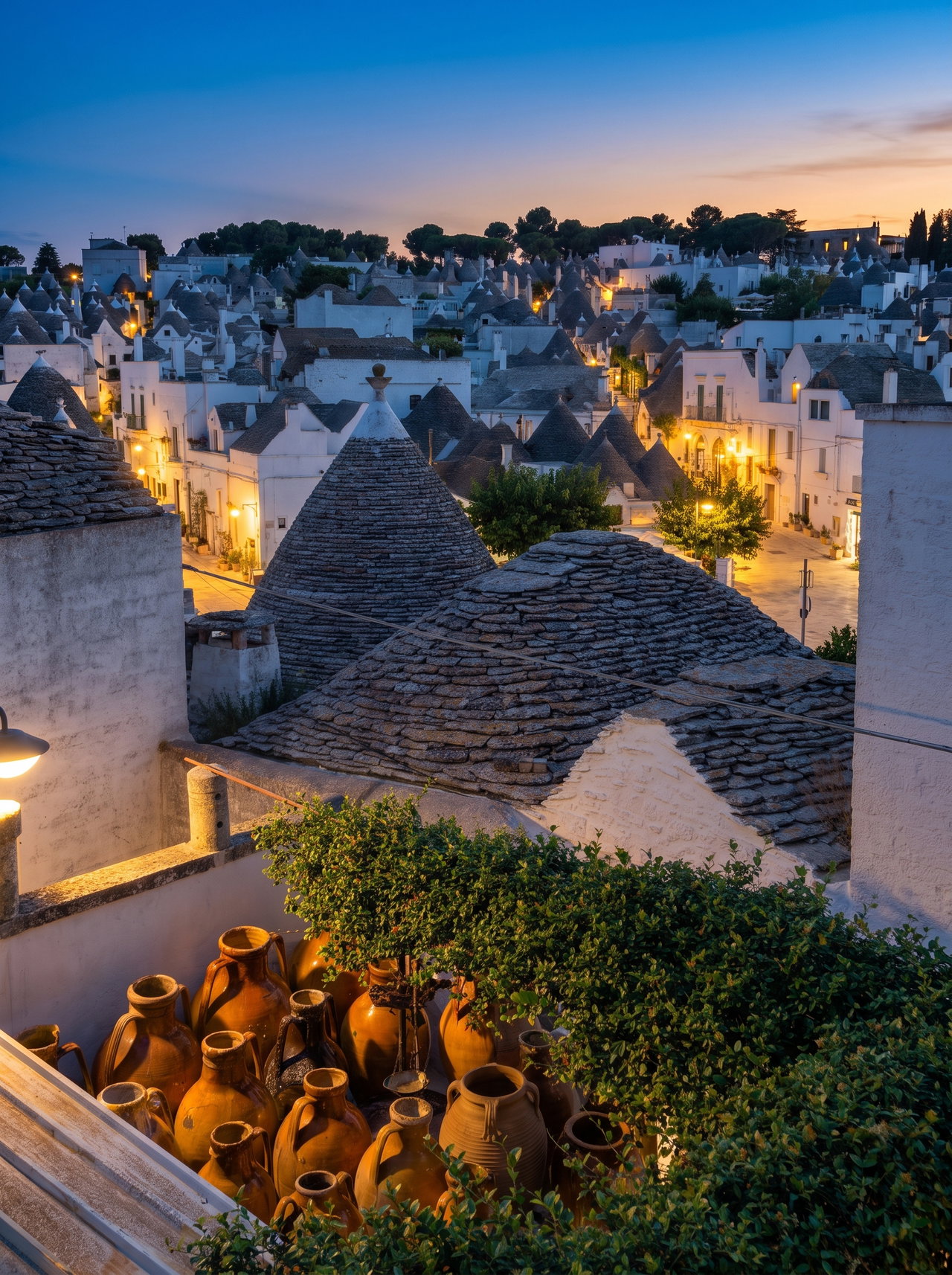 Alberobello Trulli Rooftops at Blue Hour
