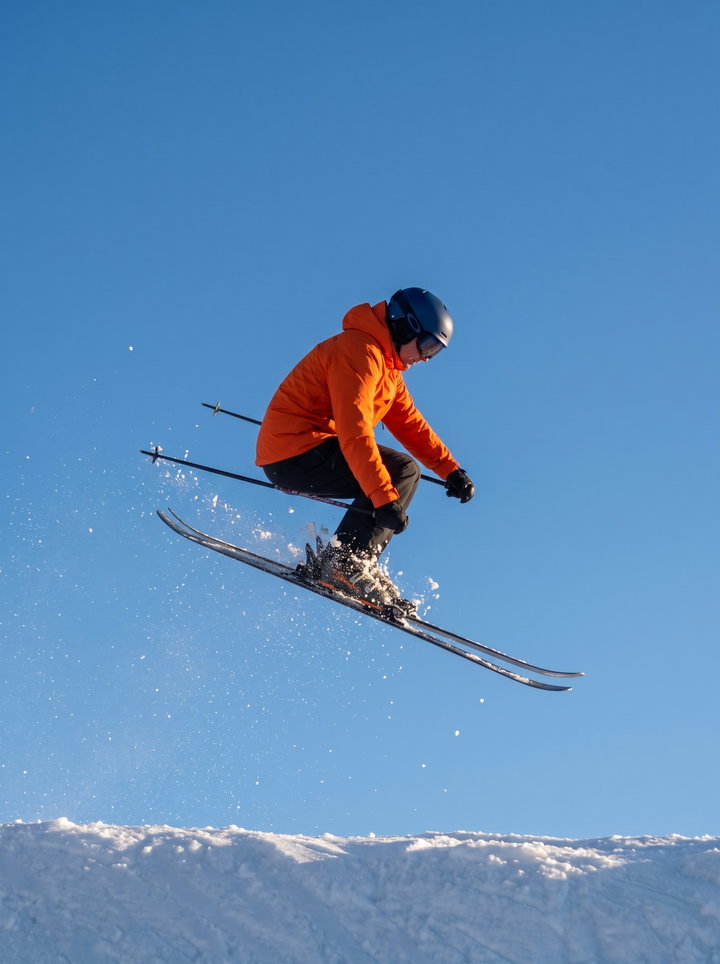 Freestyle Skier Mid-Air in Orange Jacket