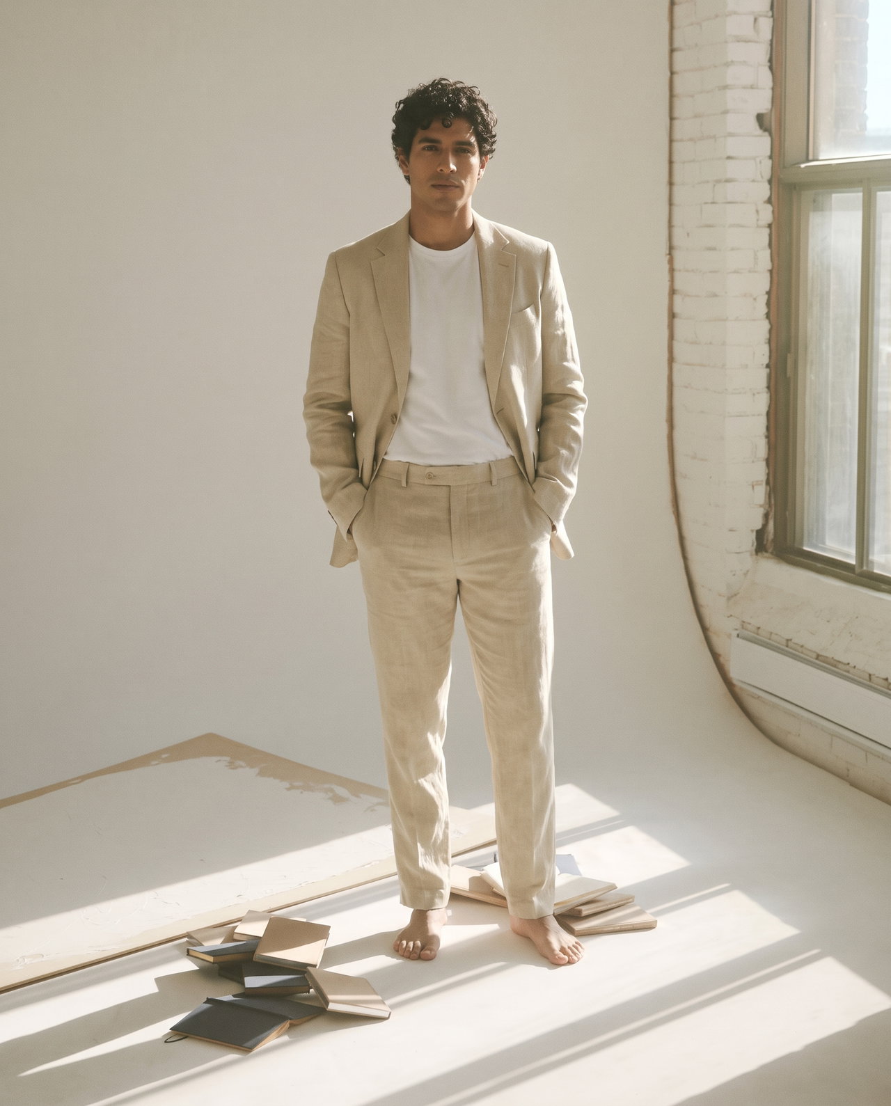 Relaxed Man in Beige Summer Suit