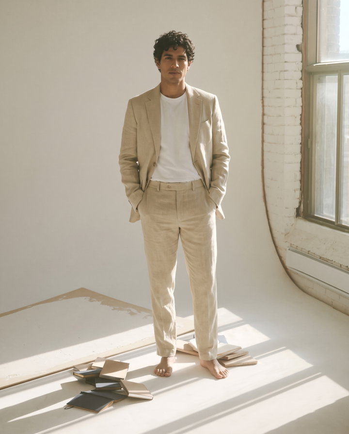 Relaxed Man in Beige Summer Suit