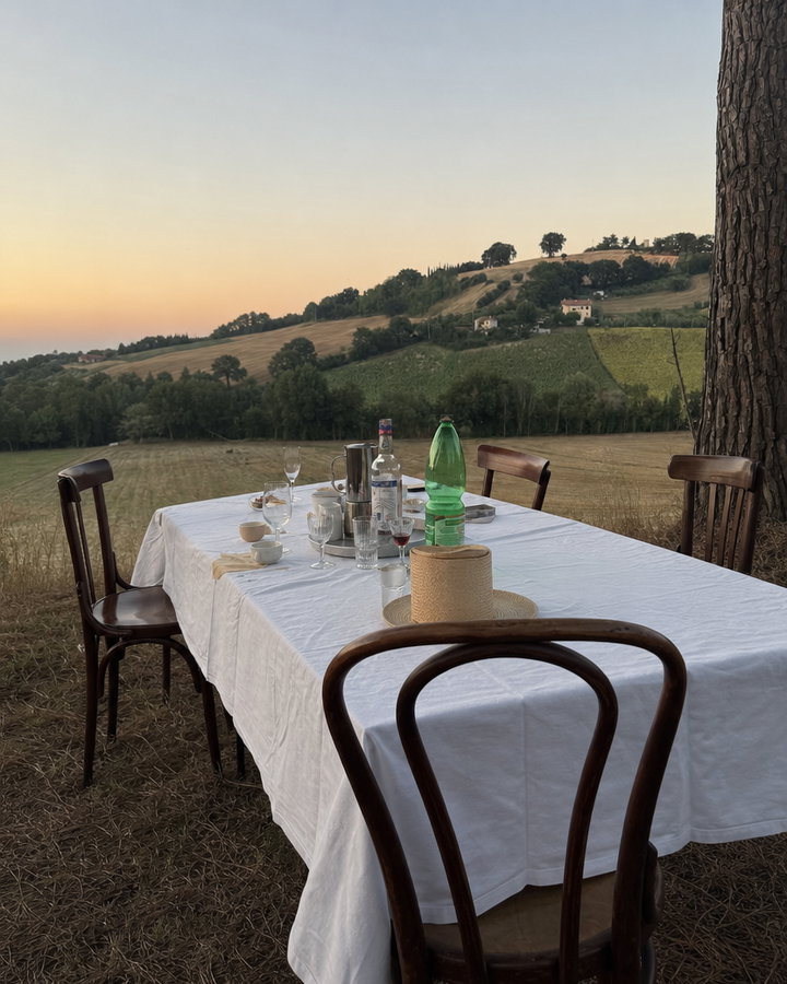 Dinner Table in Tuscan Field at Dusk