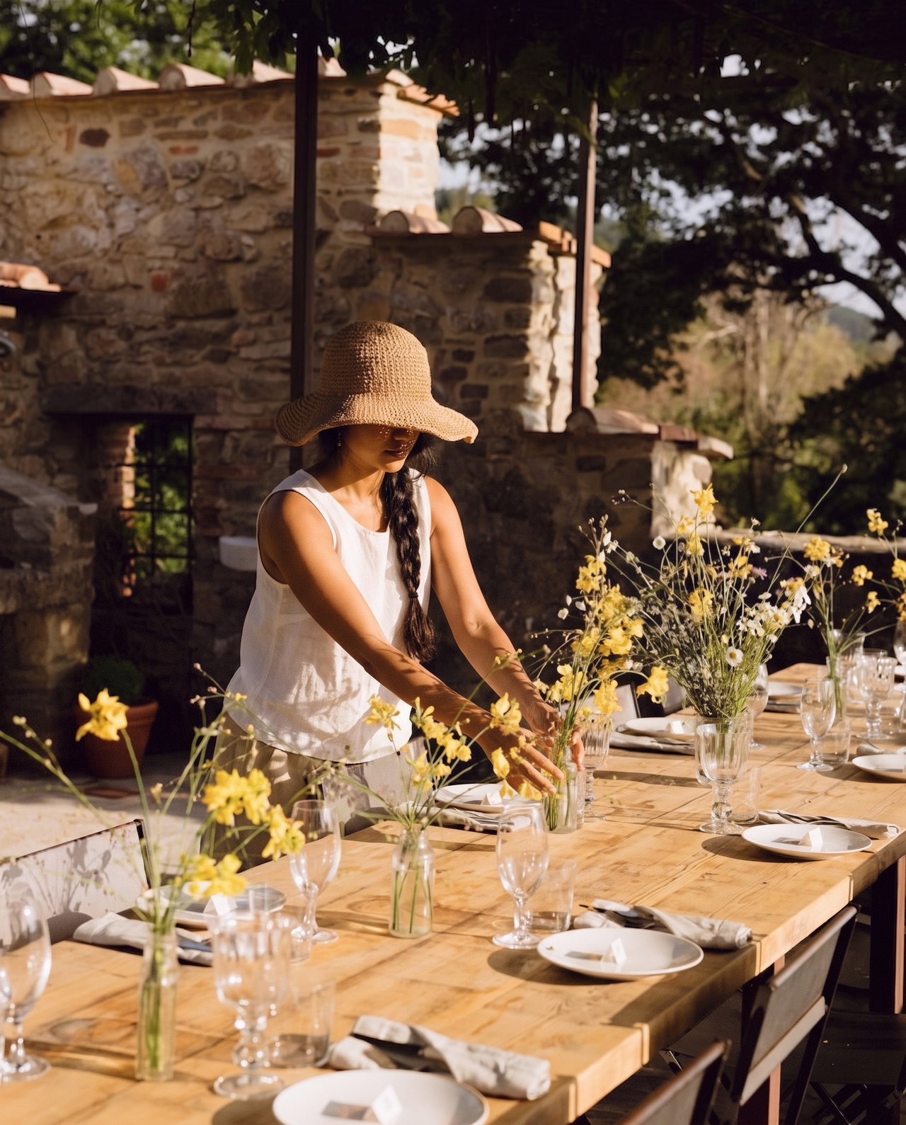 Setting a Garden Table with Wildflowers