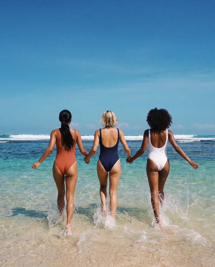 Friends Running into the Sea