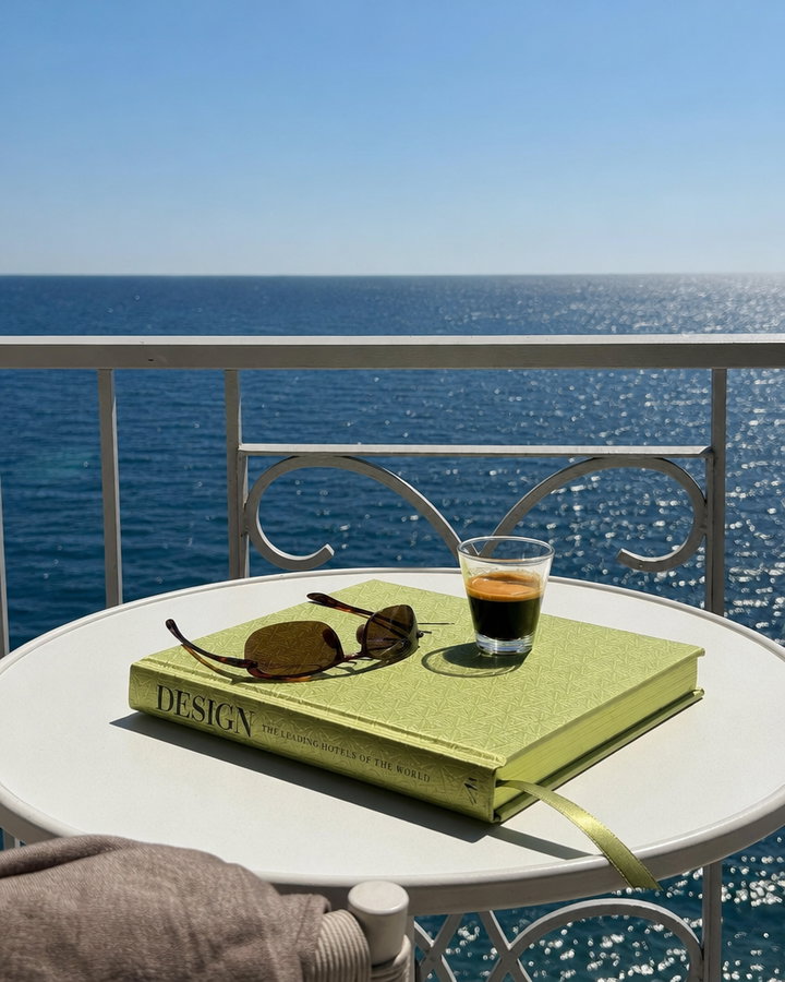Espresso on Balcony Overlooking Mediterranean Sea
