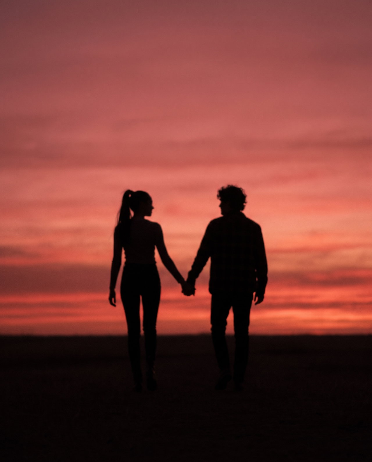 Couple Silhouette Holding Hands at Sunset