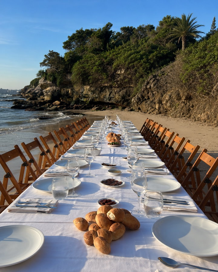 Long Dinner Table Set on Beach
