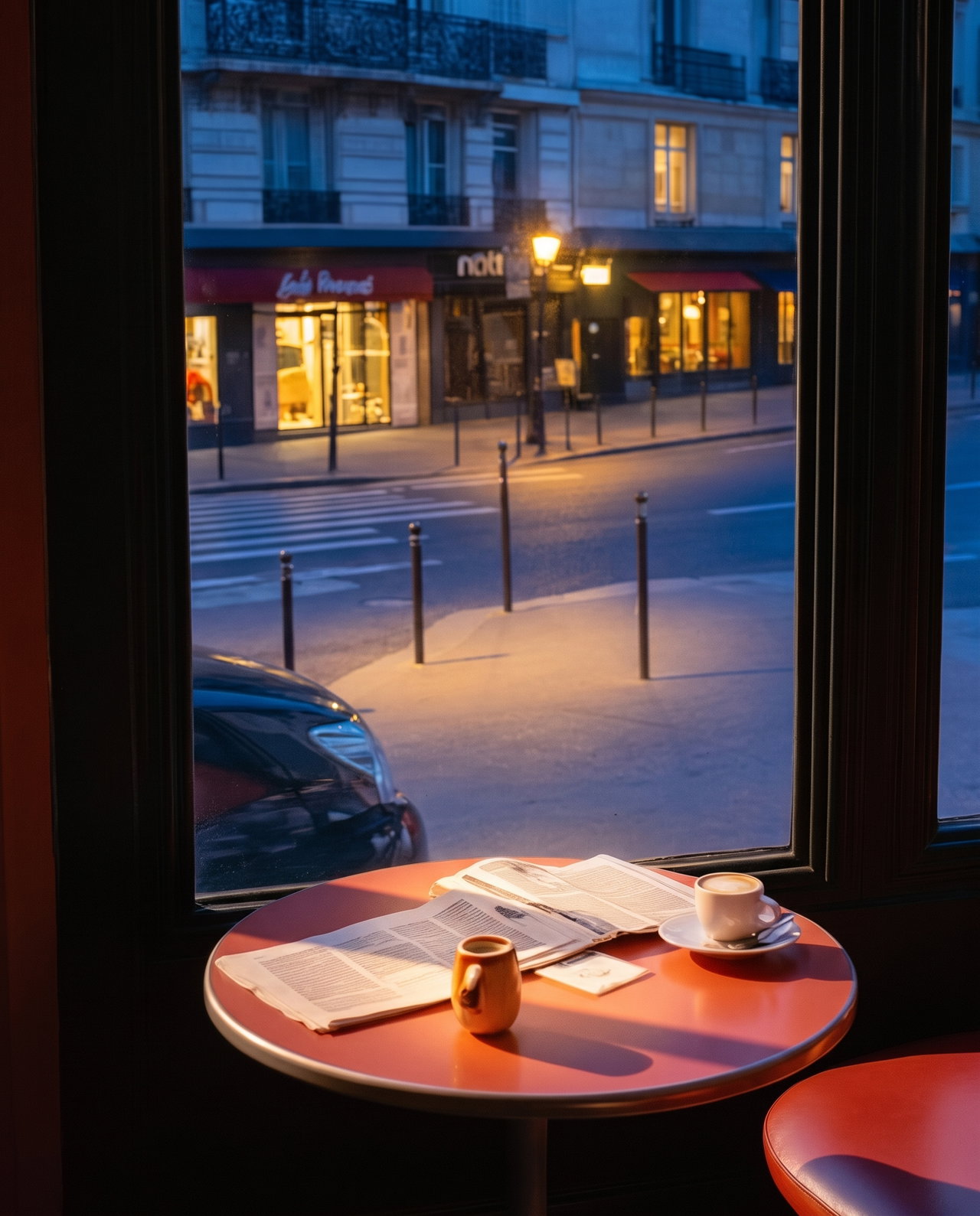 Cozy Paris Cafe Table at Dusk