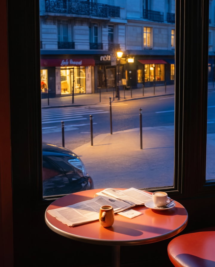 Cozy Paris Cafe Table at Dusk