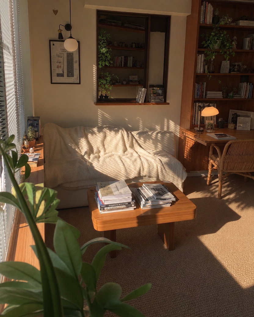 Cozy Sunlit Living Room with White Sofa