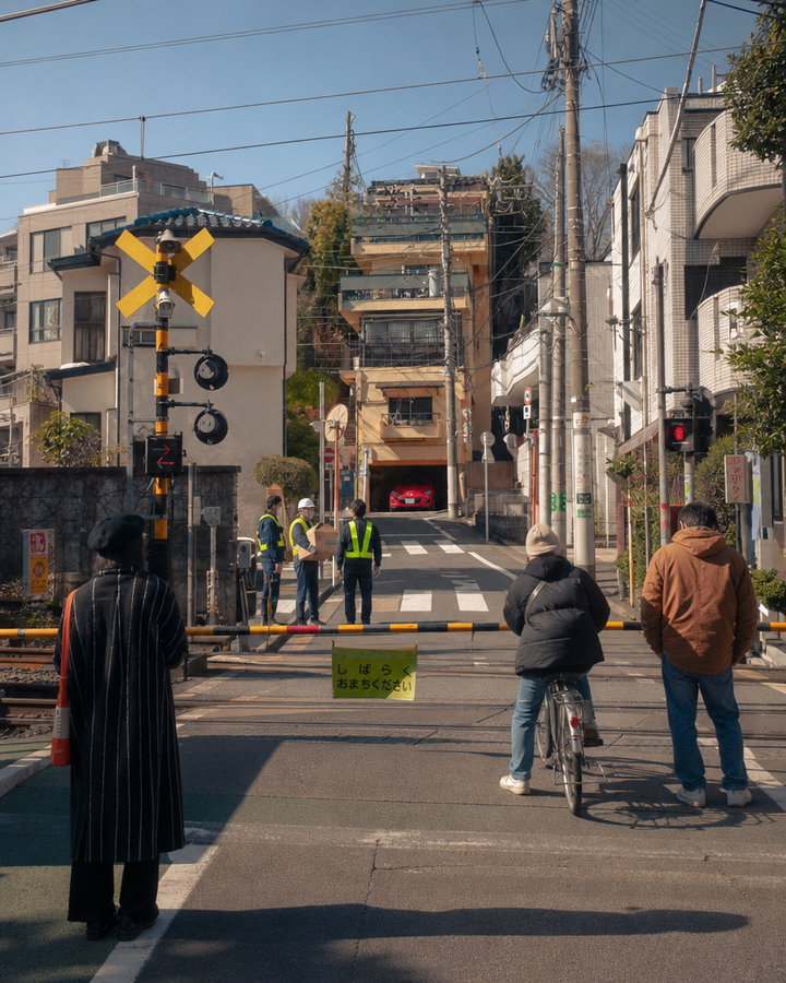 Tokyo Backstreet with Railway Crossing