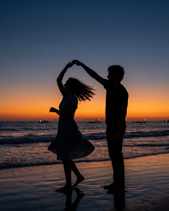 Couple Dancing on Beach at Dusk
